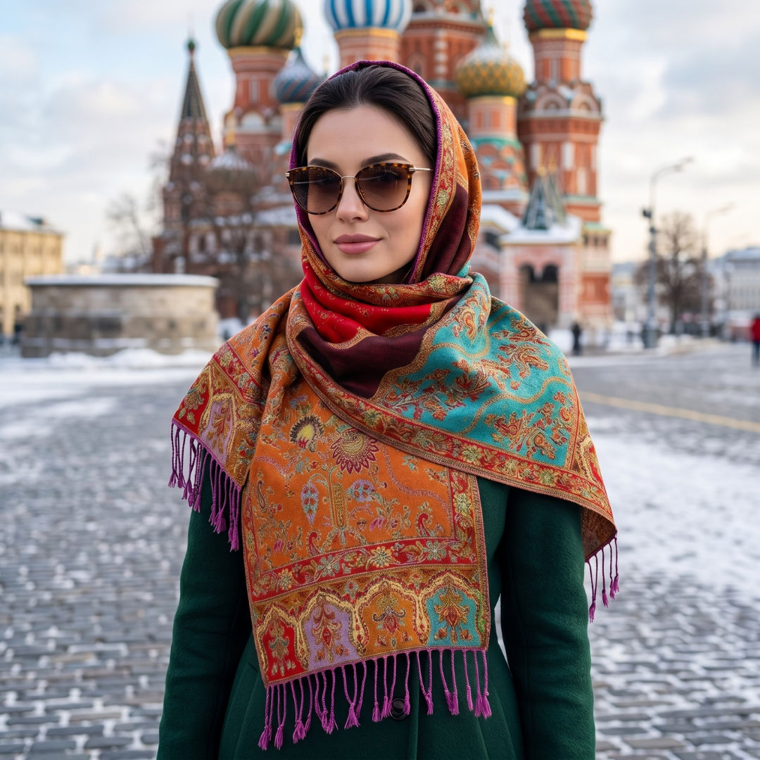 Red Orange Ethnic Viscose Neckscarf